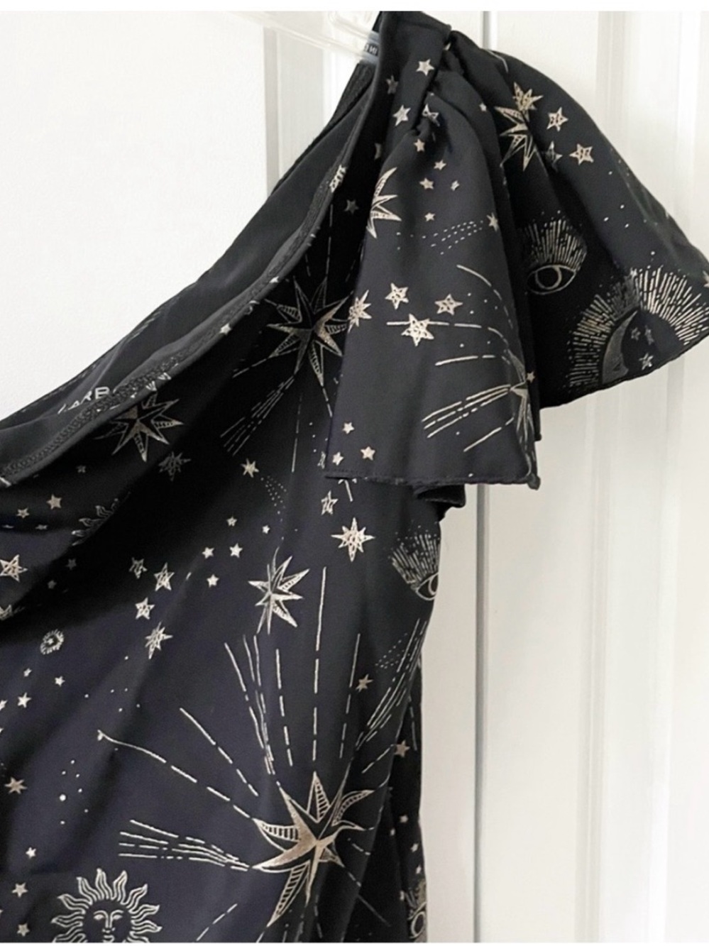 Carbon38 Black One-Shoulder Bodysuit with Gold Celestial Print - Picture 7 of 8